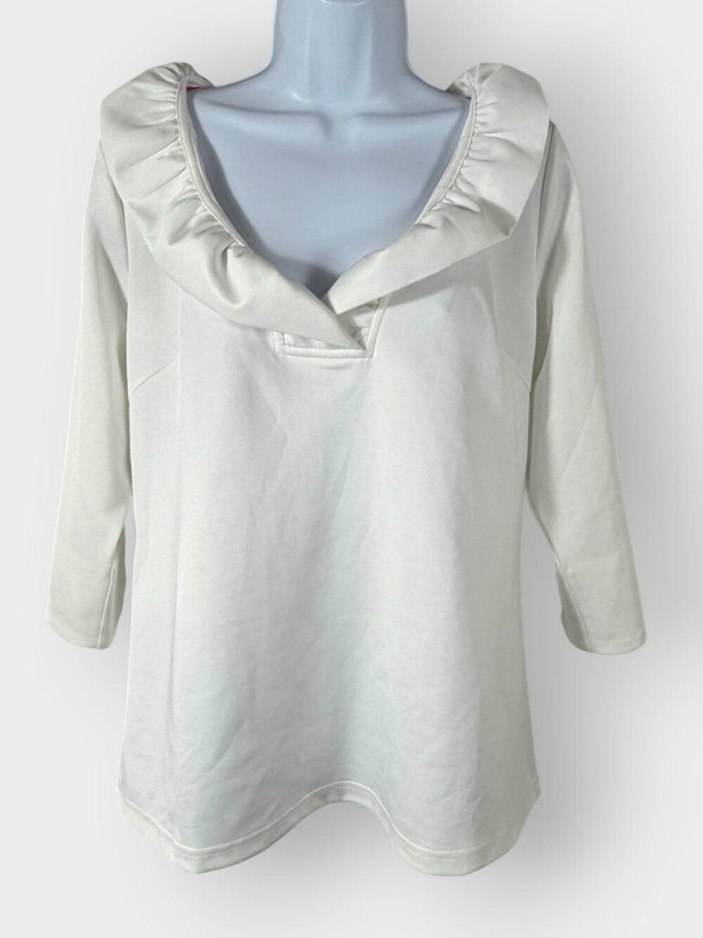 Gretchen Scott Womens Ruffneck Top | XL | White Stretch | Resort Preppy